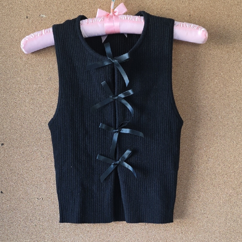 Altar’d State Black Ribbed Bow Front Sleeveless Tank Women’s XS